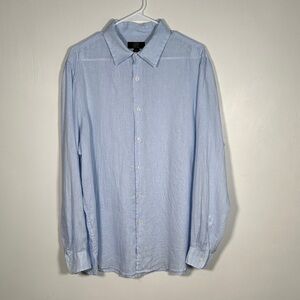 Club Room Light Blue Casual Button Down Shirt 100% Linen Size L